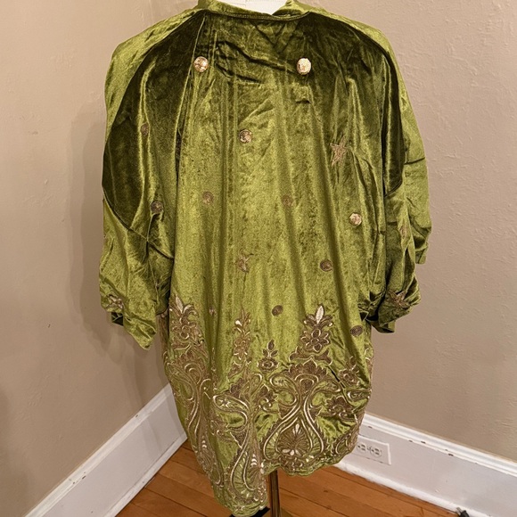 Lenni Whiskey Medium Duster Green Velvet Gold Sequin Embroidered Free People - Picture 7 of 12